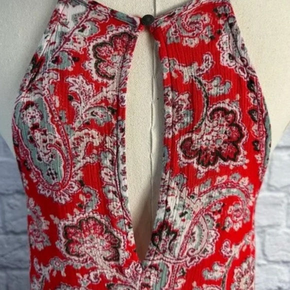 American Eagle Outfitters Red Boho High Neck Shift Dress Pockets Coastal Cowgirl - Picture 4 of 9